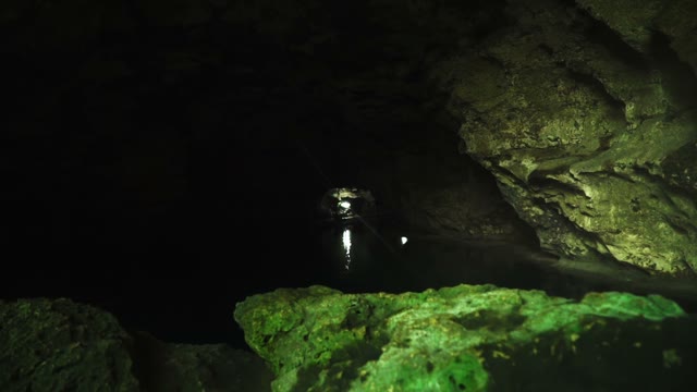 Inside The Deep Cave Lit Lantern