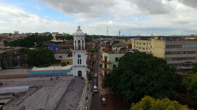Drone Flies Along The Long Street