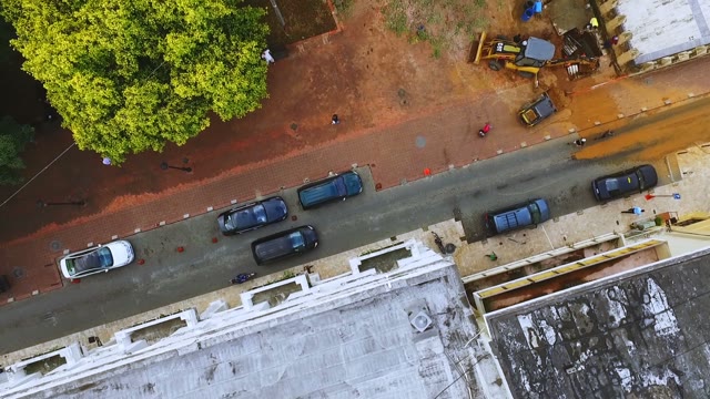 Drone Flies Over Busy Road