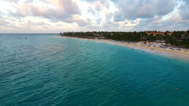Camera Flies Over Blue Sea