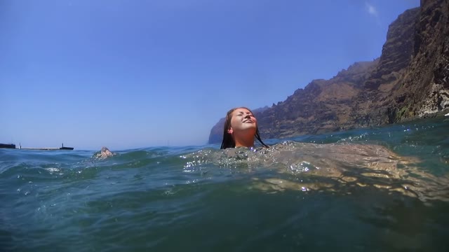 Beautiful Girl Swims Sea