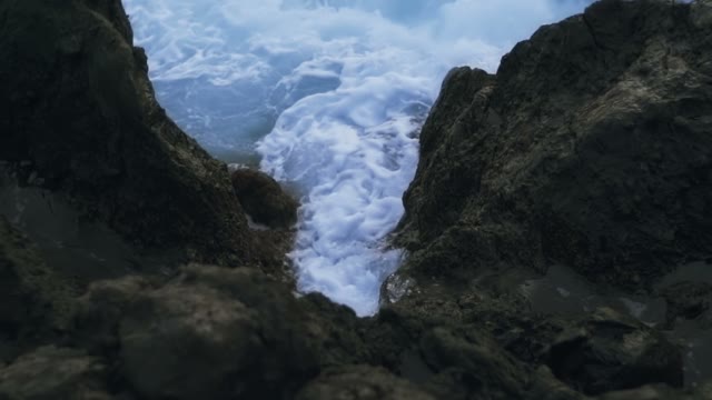Sea Waves Beating Against The Shore At Sunset