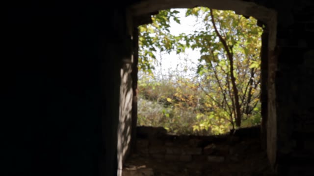 Man Walks With Retro Camera Among The Ruins