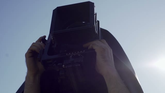 Man Photographs On A Retro Camera In The Outdoor