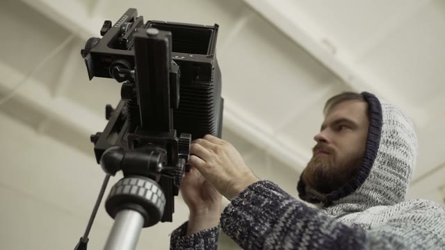 Man Demount Retro Camera Close-up