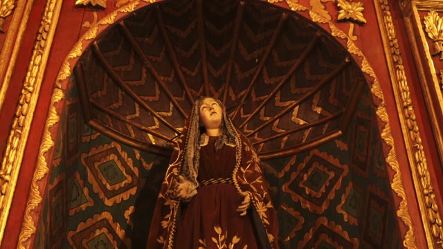 Statue Of Virgin Mary In A Large Catholic Church