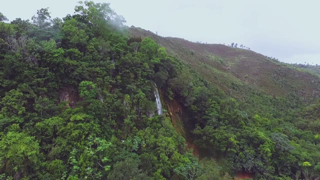 Mountain Waterfall In The Rainforest, Aerial View