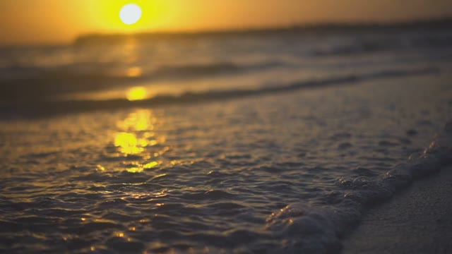 Sea Foam On The Background Of The Setting Golden Sun