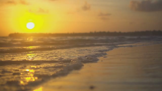 The Water On The Beach In The Rays Of The Setting Sun