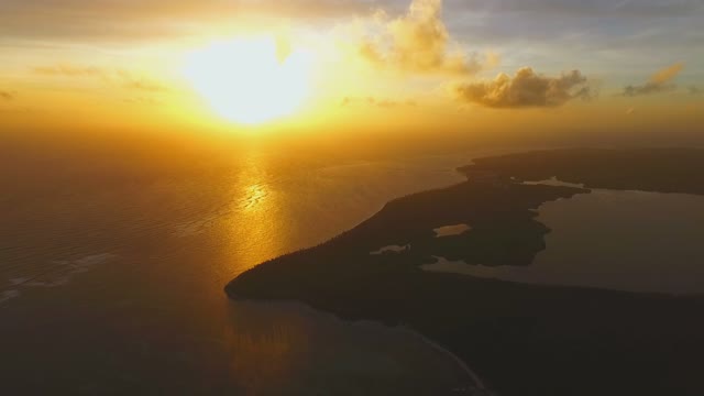 Incredibly View From The Air Of The Sunset And The Island In The Ocean