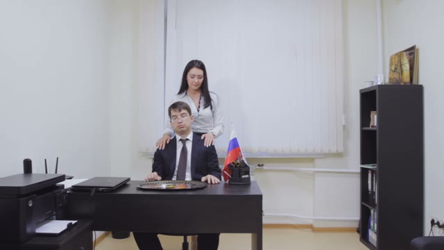 The Secretary Girl Doing Massage Her Boss