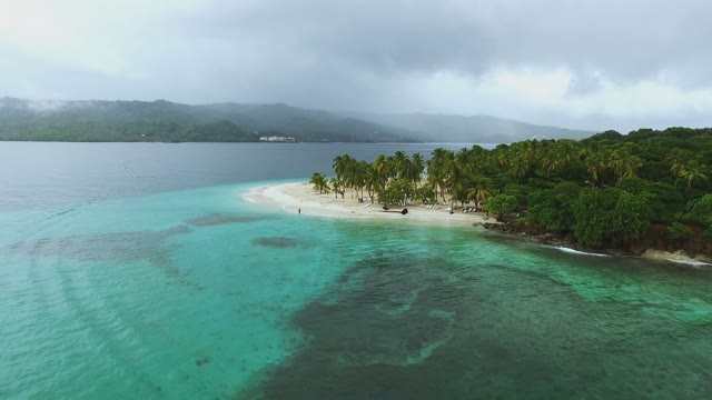 Aerial View Of The Incredible Island In The Middle Of The Beach And Water