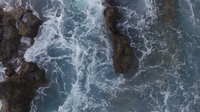 Sea Waves Hitting Rocks, Aerial View