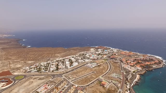 Panoramic View Of A Little Coastal City, Aerial
