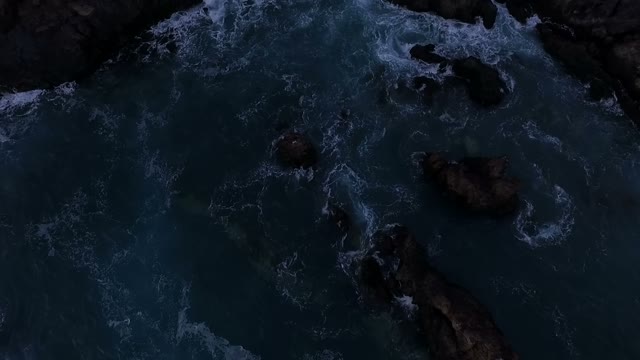 Ocean Waves Hitting The Coastal Cliffs, Aerial View