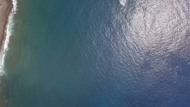 Three Boats Floating On Open Ocean, Aerial View