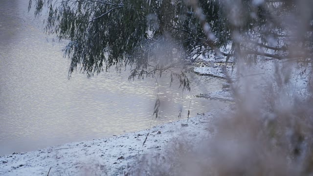 Beach By The River Covered In Snow