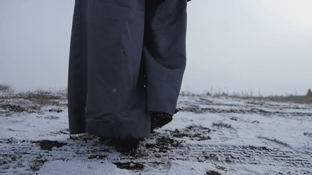 Fashionable Wide Pants On The Girl In The Snow