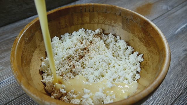 In The Curd Is Poured Condensed Milk
