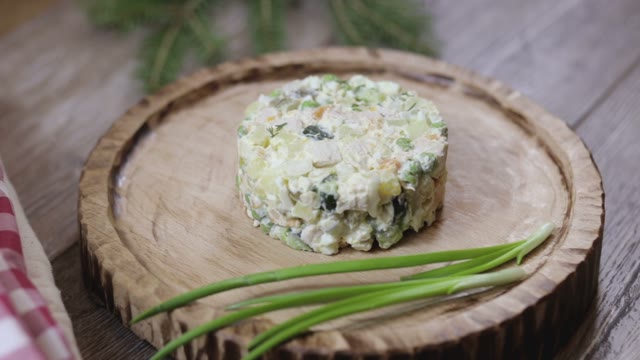 Hand Decorated Salad With Dill Close-up