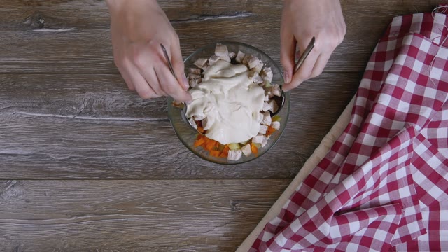 Female Hand Mixed Salad