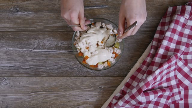 Female Hand Mixed Salad