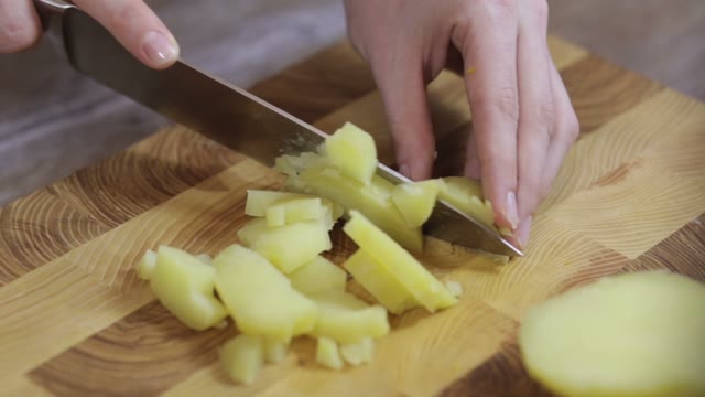 Potatoes Cut Into Pieces Close-up