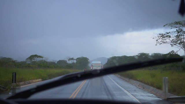 Wet Road From A Frontal Car Window In The Rain