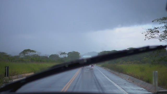 Wipers While Traveling By Car In The Mountains And Rain