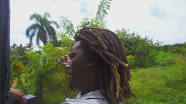 The Dark-skinned Man And His Colored Long Dreadlocks Flapping In The Wind As He