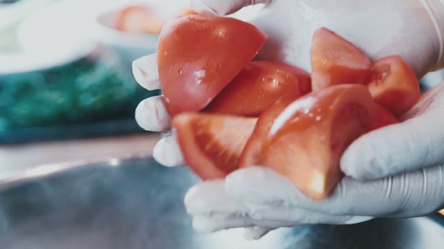 Sliced Tomatoes Fall In Iron Vat