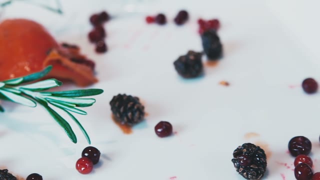 Served Beef Steak With Beautiful Berries On A Plate