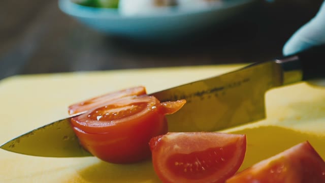 Cutting Knife Juicy Red Tomatoes