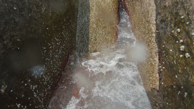 Water Flows Between Stones Close-up