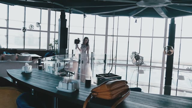 The Beautiful Bride In A Wedding Dress And Bouquet Of Flowers In An Amazing