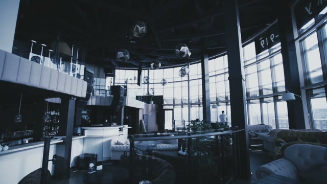 Interior Of The Chic Cafe With Scenery In Shades Of Blue