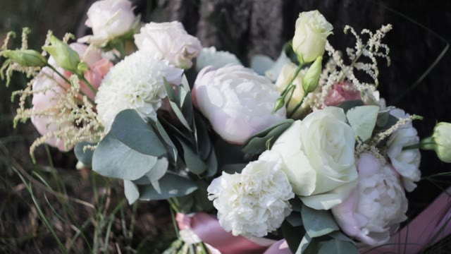 Bouquet Of Flowers On The Grass Close-up