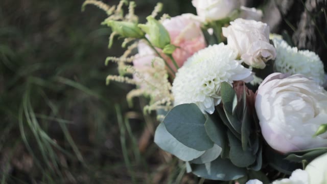 Bouquet Of Flowers On The Grass Close-up