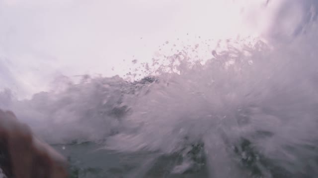 Girl Is Covered By A Sea Wave Close-up