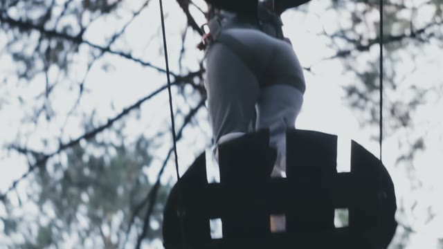 Bottom View On The Tightrope Walker To Overcome Obstacles