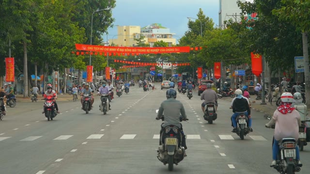 Most Of The Road And A Lot Of Motorcycles On A Holiday