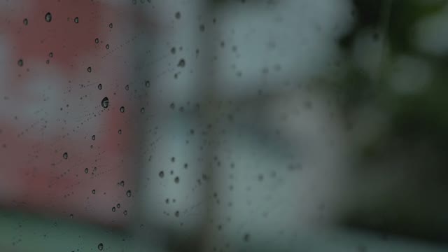 Raindrops On Glass Fall Down In The Shadows Of An Overcast Day
