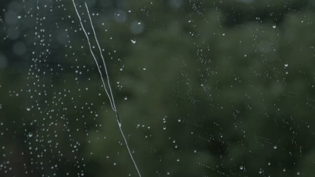 Raindrops Flow Down From The Car Window