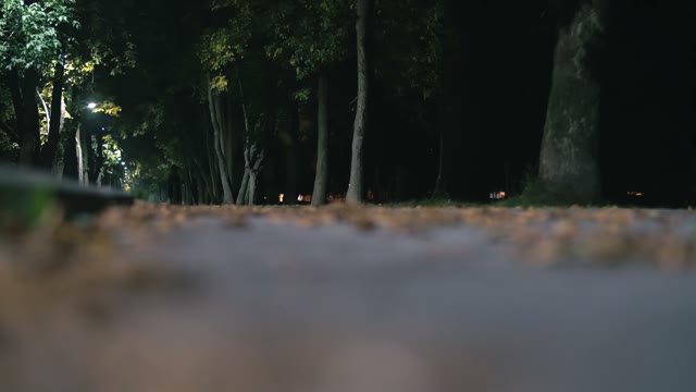 Cyclist Rides Along A Road At Night Close-up