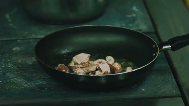 Meat Fried Frying Pan Close