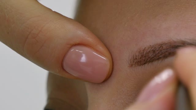 Master Paints The Eyebrow Of A Girl Close-up