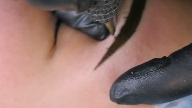 Master Does Tattoo Of Eyebrows Close-up