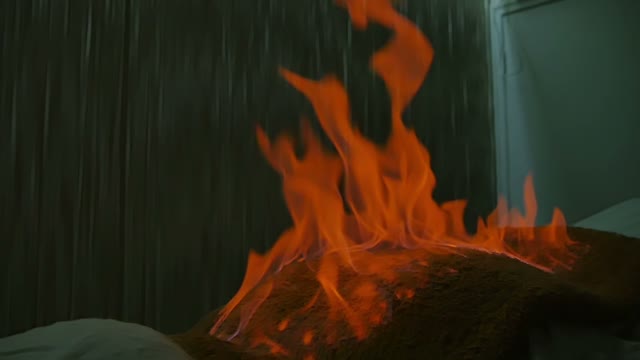 Red Flames Indoors Close-up