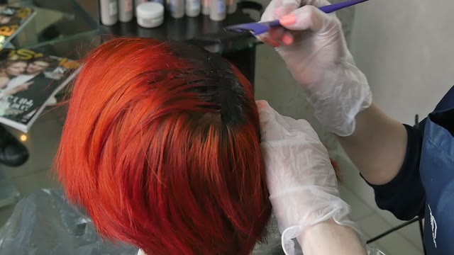 Hairdresser Colors The Client's Hair Close-up