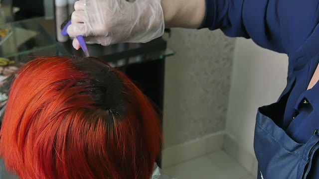 Hairdresser Colors The Client's Hair Close-up